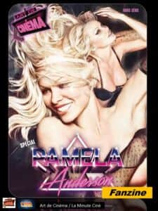 Affiche de « PAMELA Anderson » montrant une femme blonde en maillot noir, avec la mention Fanzine.