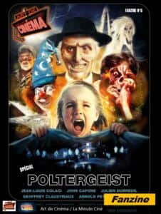 Affiche de « POLTERGEIST » avec une femme hurlant au premier plan et plusieurs visages autour d’elle