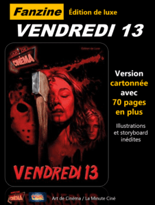 Jaquette de « VENDREDI 13 » avec un masque de hockey et un visage rouge.