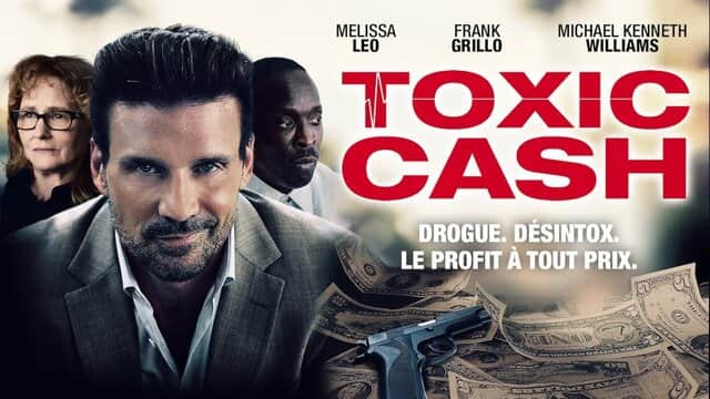 Affiche de « TOXIC CASH » avec trois personnes et un pistolet posé sur des billets.
