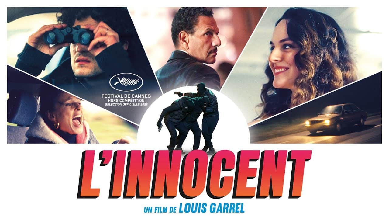 Affiche de « L'INNOCENT » avec des personnages en collage et texte du Festival de Cannes.