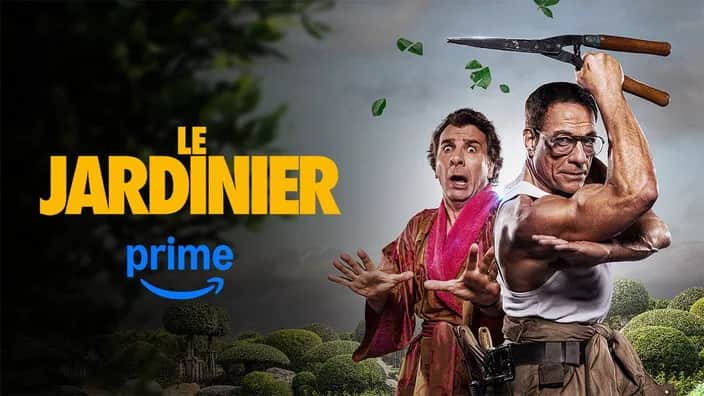 Affiche de « LE JARDINIER » avec deux hommes, l'un tenant un sécateur, sur fond de jardin.