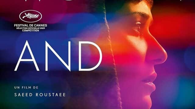 Affiche de « AND » avec un profil de femme éclairé par des lumières colorées, texte « Festival de Cannes Sélection Officielle 2023 ».