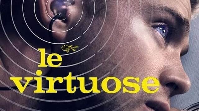 Affiche de « le virtuose » avec le visage en gros plan d’une personne et des ondes concentriques autour de son oreille
