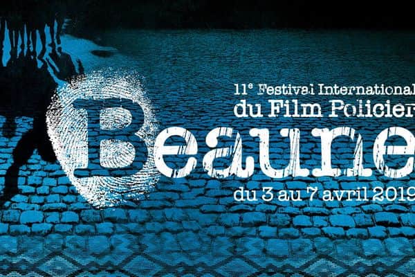 Affiche de « Beaune » avec une silhouette dans un paysage bleu, 11e Festival International du Film Policier, 3 au 7 avril 2019