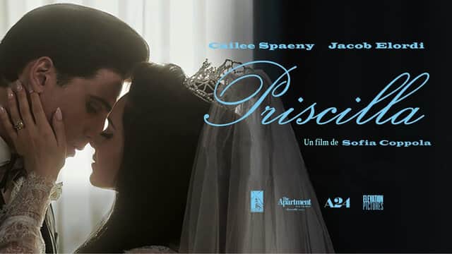 Affiche de « Priscilla » avec un couple s'embrassant, la femme portant un voile de mariée.