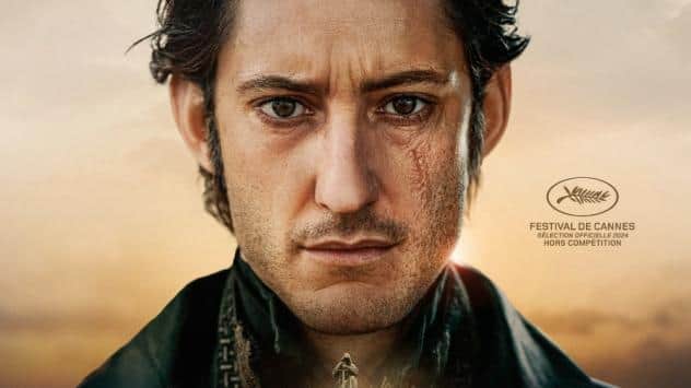 Affiche de « L'EMPEREUR DE PARIS » avec un homme au visage marqué, texte du Festival de Cannes à droite.