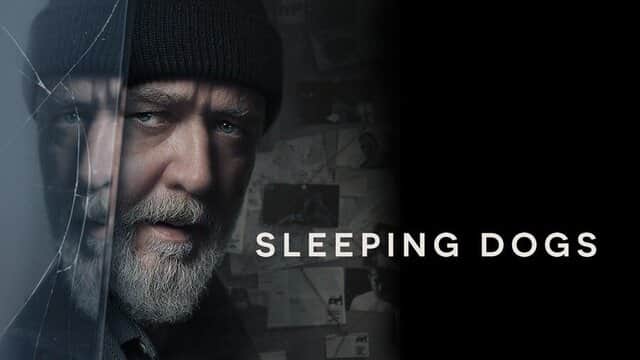 Affiche de « SLEEPING DOGS » avec un homme barbu portant un bonnet noir.