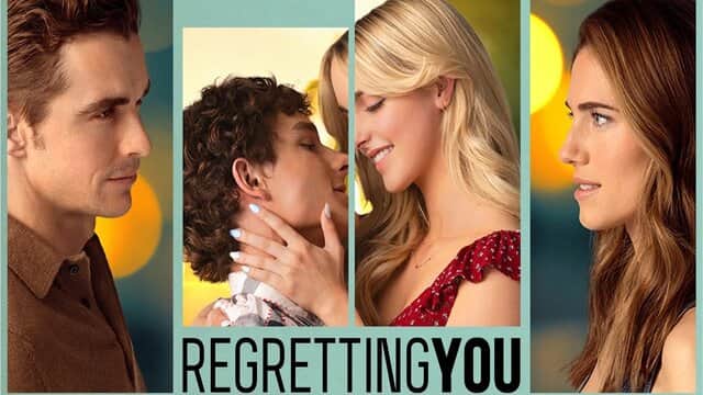 Affiche de « REGRETTING YOU » avec quatre portraits et un couple qui s’embrasse.